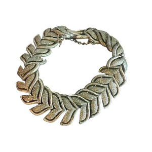 Vintage Coro Metallic Chevron Hinged Leaf Bracelet with Safety Chain